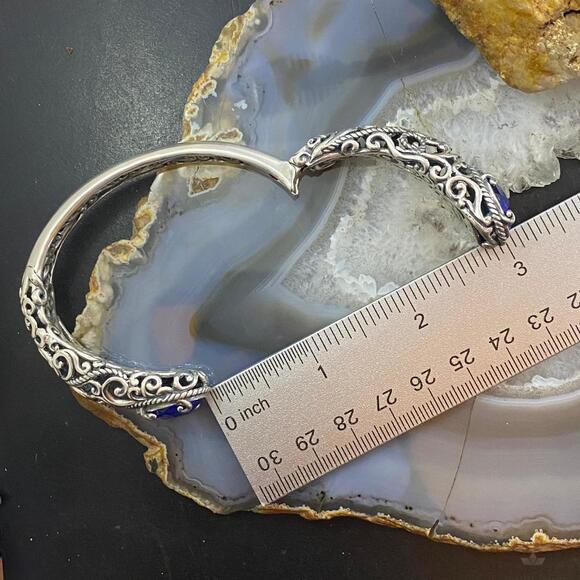 Carolyn Pollack Sterling Silver Faceted Lapis Doublet Decorated Hinged Bracelet - Picture 8 of 10